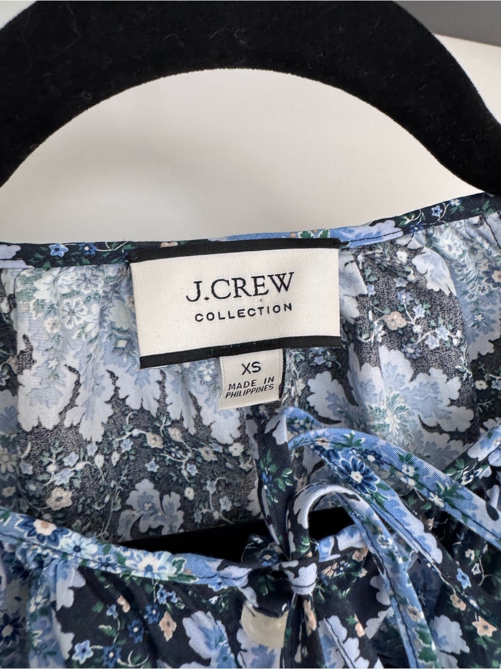 J. Crew Collection Navy and Light Blue Paisley Tie-Neck Blouse - Picture 3 of 3